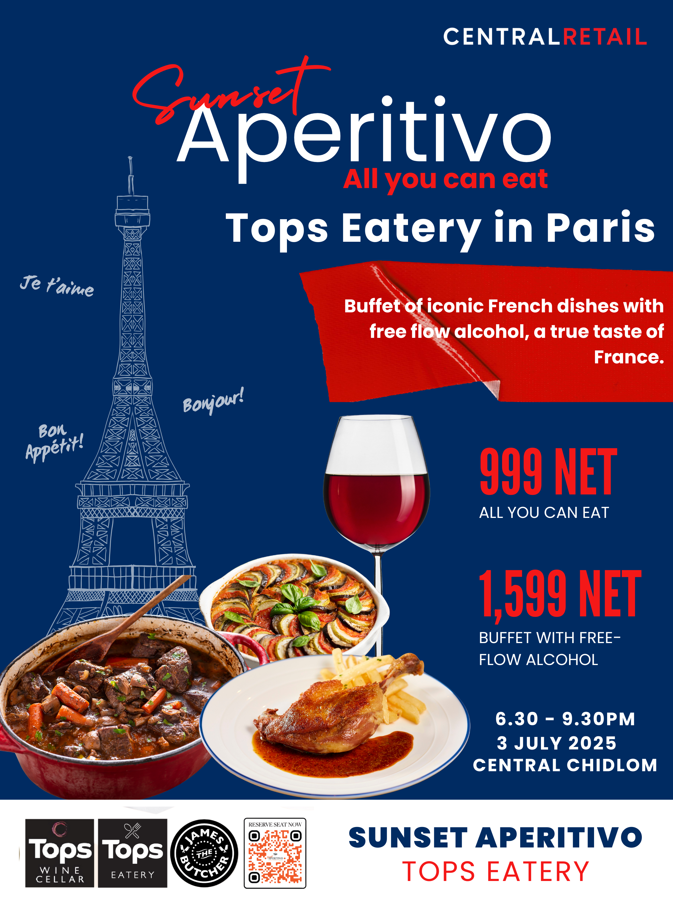 Tops EATERY Central Chidlom Sunset Aperitivo Buffet (Free Flow Alcoholic Drink)