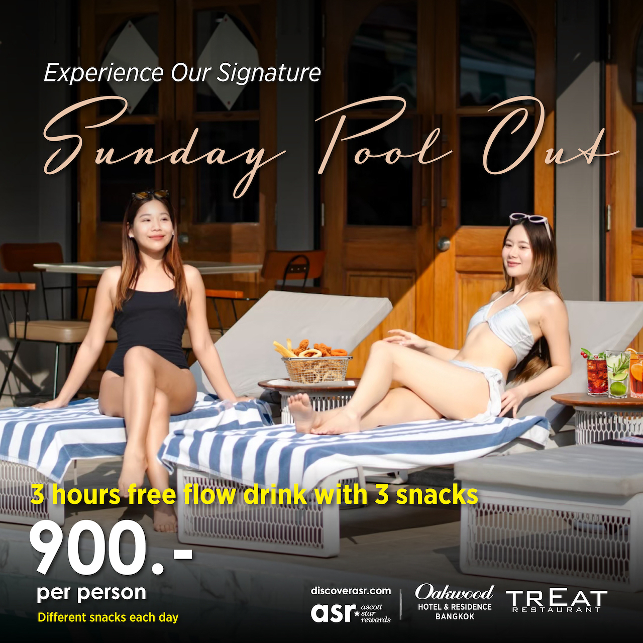 Treat Restaurant at Oakwood Hotel & Residence Bangkok  Signature Sunday Pool Out (3 Hours)