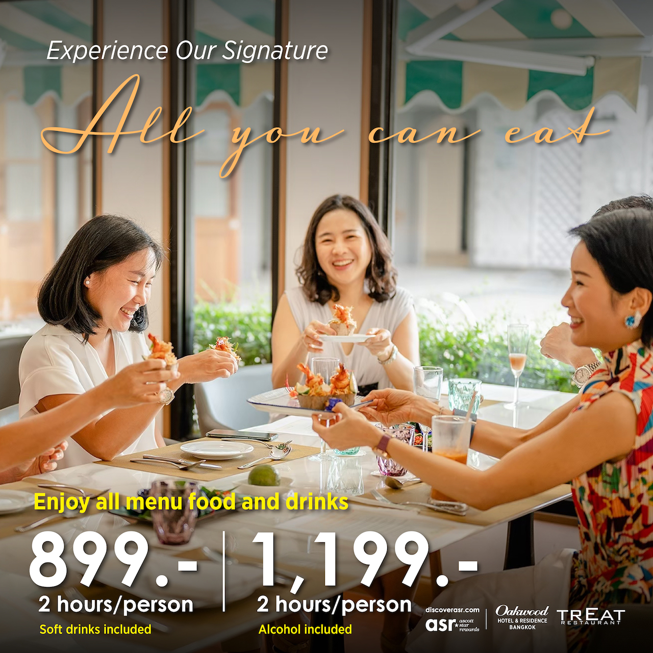 Treat Restaurant at Oakwood Hotel & Residence Bangkok  International Buffet with Free Flow Alcohol (2 Hours)