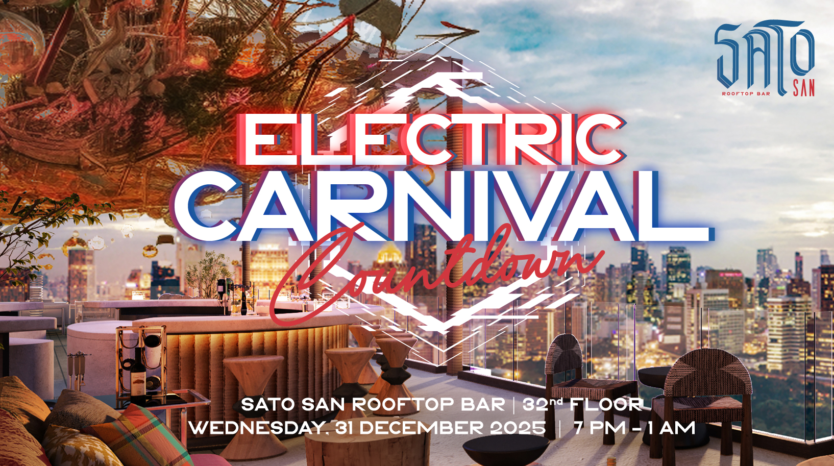 Moxy Bar & Restaurant At Moxy Bangkok Ratchaprasong Electric Carnival: Sky-High Countdown Above Bangkok (All-Inclusive) (31st December 2025) 🌃🎊