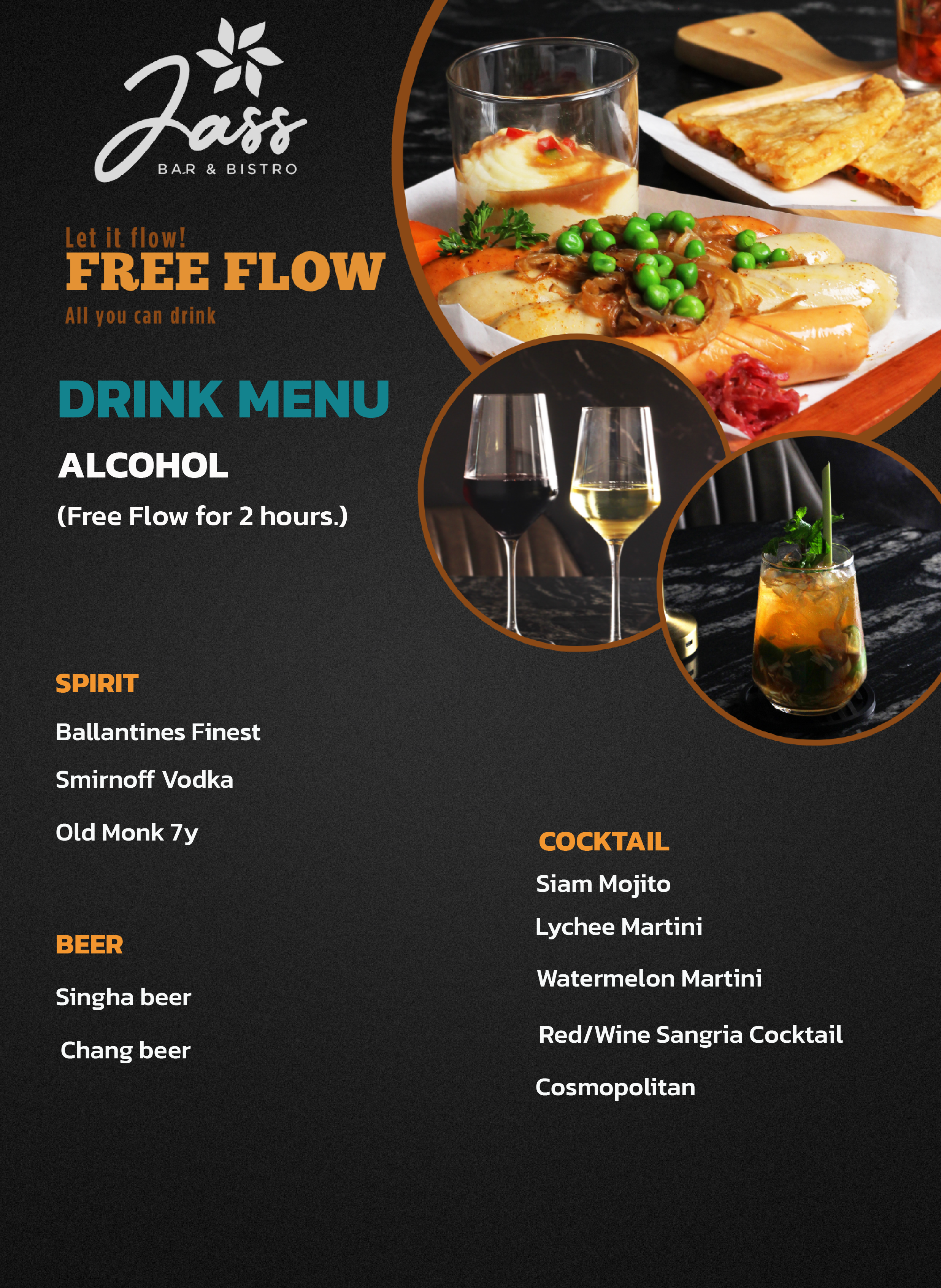 Jass Bar & Bistro at Jasmine City Hotel (Asoke)  All You Can Drink 2 hours  (Alcohol) + 2 Dishes 