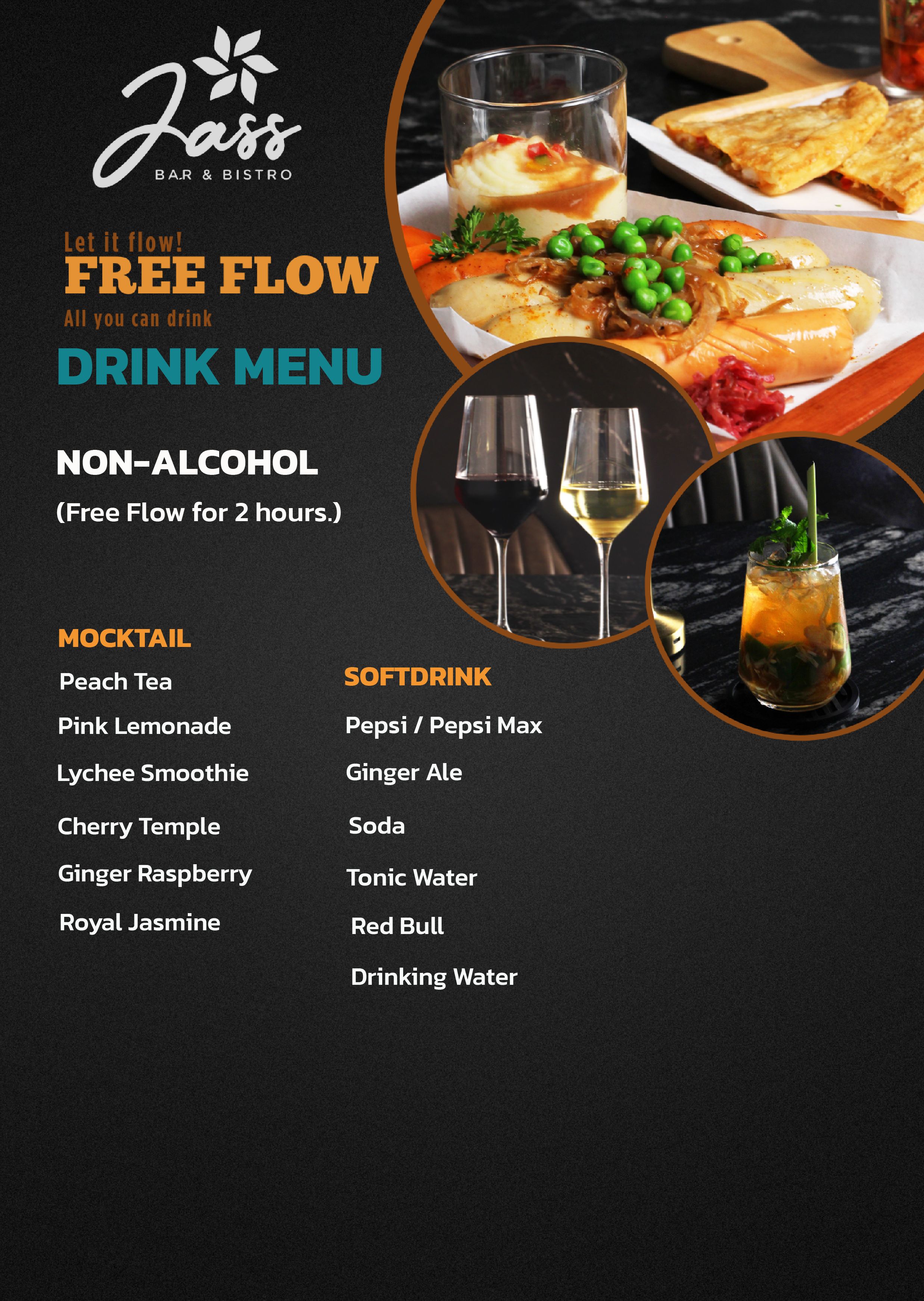 Jass Bar & Bistro at Jasmine Grande Residence (Rama IV) All You Can Drink 2 hours  (Non-Alcohol) + 2 Dishes 