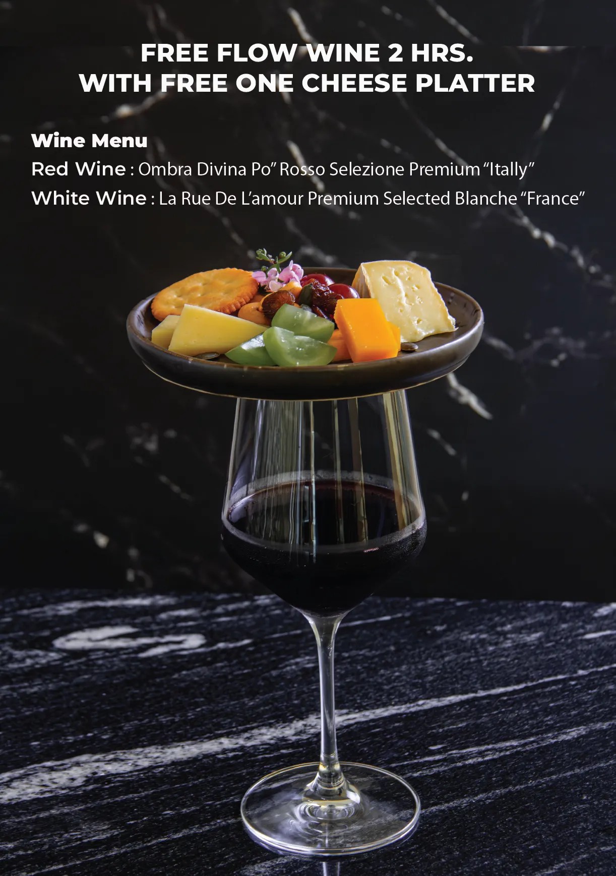 Jass Bar & Bistro at Jasmine Grande Residence (Rama IV) All You Can Drink 2 hours (Wine) + 1 Cheese Platter