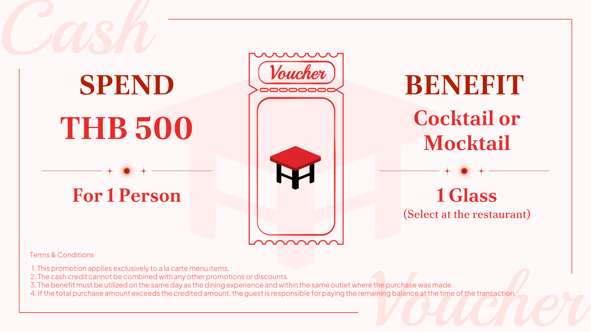 สิริมหรรณพ Spend 500 Baht and get 1 Cocktail/Mocktail for 1 Person