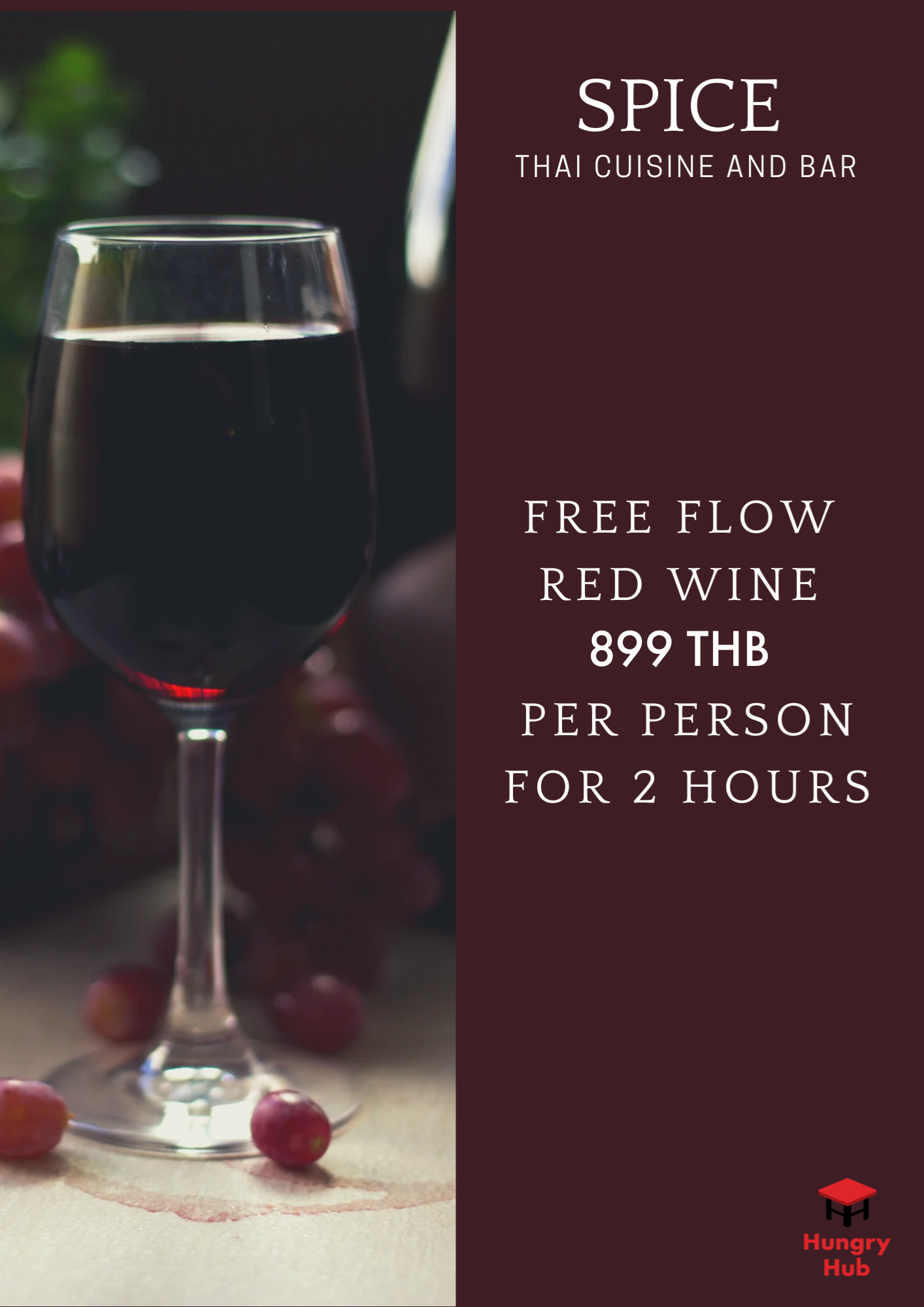 SPICE Thai Cuisine and Bar  Free Flow Red Wine 2 Hours (No Food)