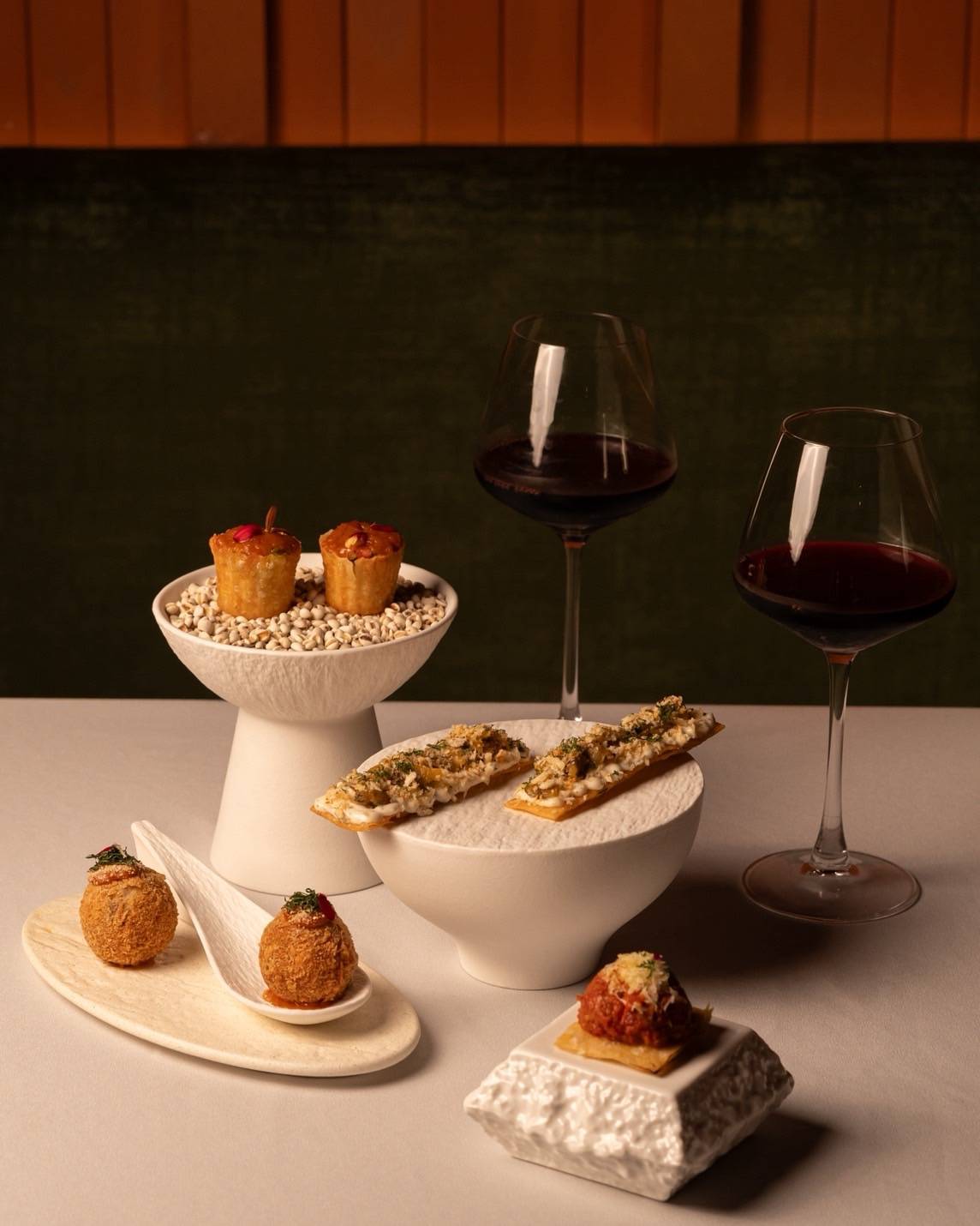 Untitled House Small Bites Set with 2 Glasses of Red Wine for 2 People