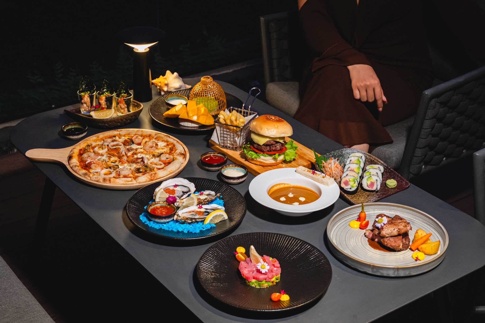 Dark Waters Rooftop Bar & Riverside 2 Dishes + Free Flow Non-Alcoholic Drinks